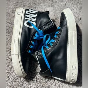 Salvatore Ferragamo Black High-Top Sneakers with Blue Laces sz 9.5